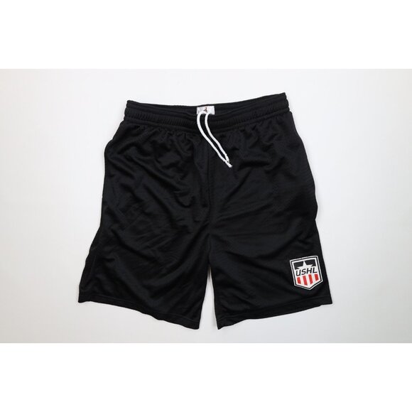 Vintage 90s Mens XL Spell Out USHL United States Hockey League Mesh Shorts Black - Picture 1 of 12